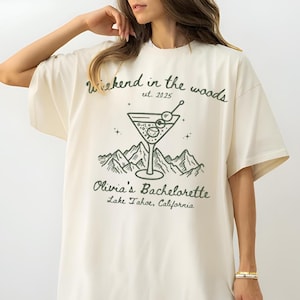 Weekend in the Woods bachelorette shirts, Custom Location Camp Bach Tshirts, Hiking Bridal Party, Personalized Girls Trip, Cabin Crew shirt