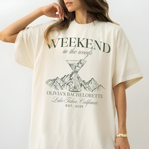 Weekend in the Woods bachelorette shirts, Custom Location Camp Bach Tshirts, Hiking Bridal Party, Personalized Girls Trip, Cabin Crew shirt