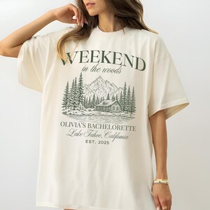Weekend in the Woods bachelorette shirts, Custom Location Camp Bach Tshirts, Hiking Bridal Party, Personalized Girls Trip, Cabin Crew shirt
