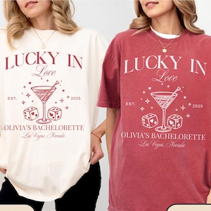 Lucky in Love Las Vegas Bachelorette Shirts, Custom Retro Casino Party Tees, Bridesmaid Trip Gift, Feeling Lucky Cocktail Club Tops