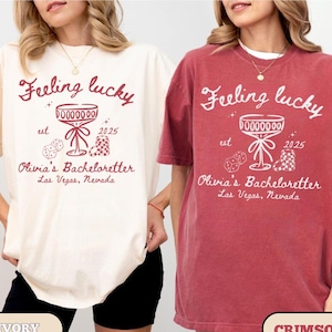 Lucky in Love Las Vegas Bachelorette Shirts, Custom Retro Casino Party Tees, Bridesmaid Trip Gift, Feeling Lucky Cocktail Club Tops