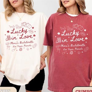 Lucky in Love Las Vegas Bachelorette Shirts, Custom Retro Casino Party Tees, Bridesmaid Trip Gift, Feeling Lucky Cocktail Club Tops
