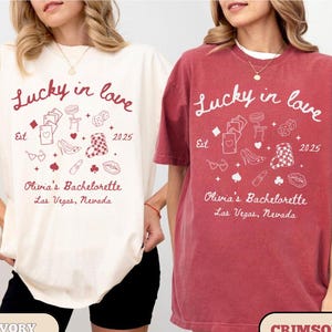 Lucky in Love Las Vegas Bachelorette Shirts, Custom Retro Casino Party Tees, Bridesmaid Trip Gift, Feeling Lucky Cocktail Club Tops