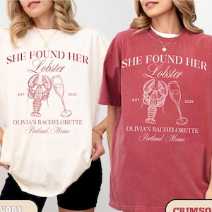 Ze vond haar kreeft vrijgezellenfeest shirts op maat Verstrikt in liefde I vond mijn kreeft Maine grappige T-shirts bruidsmeisjes cadeaus troost