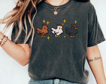 Pixel Chicken Shirt, Funny Farmer shirt, Farm Gamer tee, Chicken lover gift, Farm animal lover, Video game chicken shirt, Cute chicken shirt