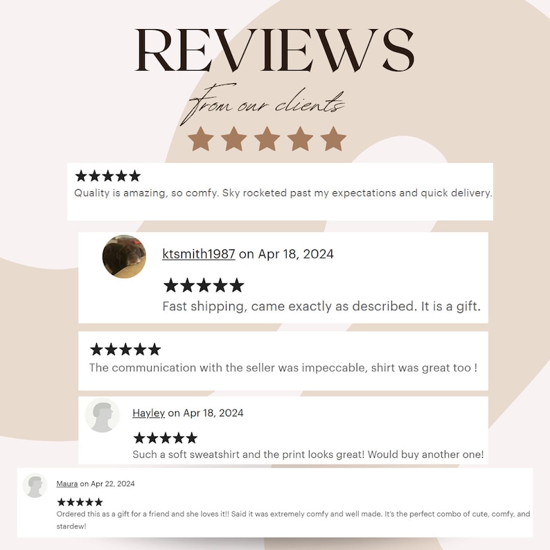 May include: Five-star reviews from customers about a product. The reviews highlight the quality, comfort, and fast shipping of the product. One review mentions the product being a gift.