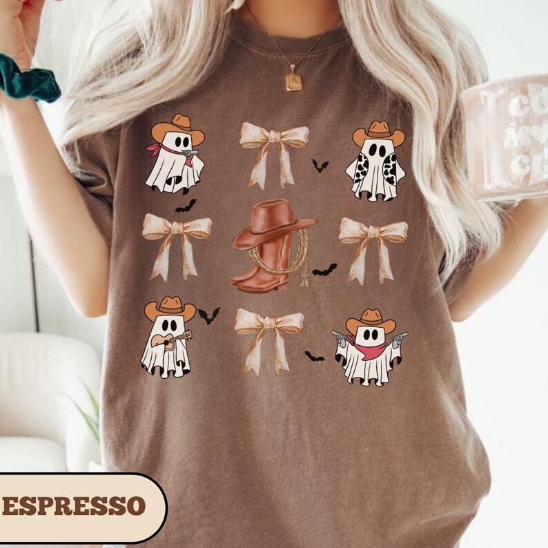 Cute Halloween Cowboy Ghost Shirt, Coquette Halloween Shirt, Girly