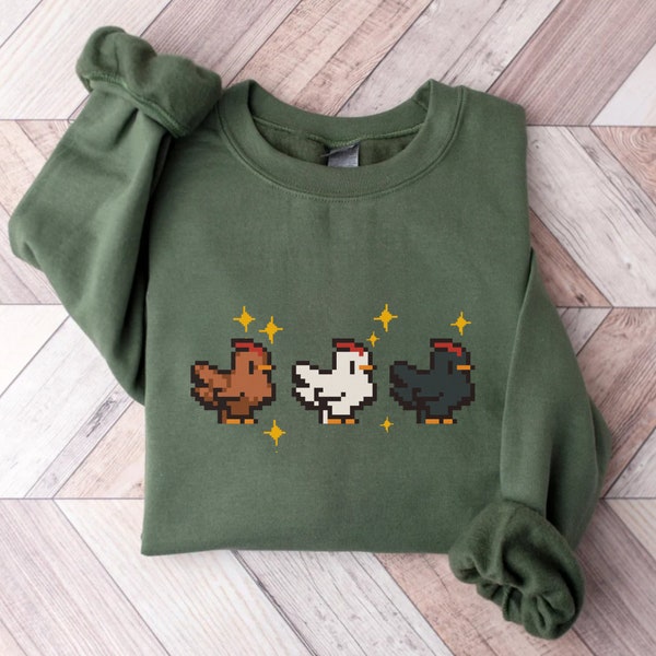 Pixel Chicken Sweatshirt, Funny Farmer Sweatshirt, Farm Gamer Sweatshirt, Gamer Pun sweatshirt, Chicken lover gift, Farm animal lover