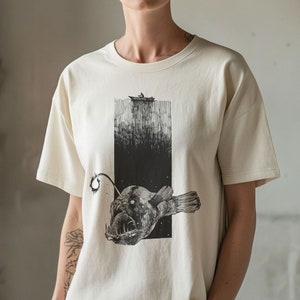 Hand-Drawn Anglerfish Ocean Graphic Tee - Comfort Colors® Retro 90s and 2000s Shirt