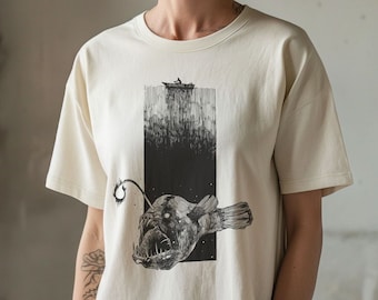 Hand-Drawn Anglerfish Ocean Graphic Tee - Comfort Colors® Retro 90s and 2000s Shirt