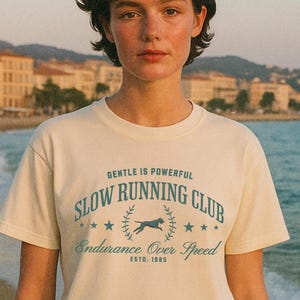 Slow Running Club Comfort Colors® T-Shirt – Vintage Athletic Tee, Funny Runner Shirt, Retro Sporty Aesthetic Top, Unisex Gift, Ivory or Bay