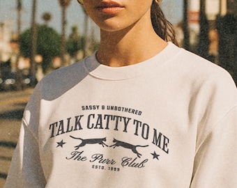 Embroidered Cat Sweatshirt: Funny Crewneck for Cat Lovers