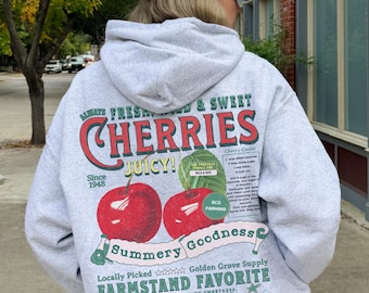 Retro hoodie met kersenbloesemprint, sweater met print op de achterkant, vintage Y2K-shirt