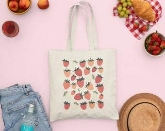 Vintage Strawberry Cotton Canvas Tote Bag - Retro-Inspired Every Day Tote - Perfect Gift for Vintage Enthusiasts