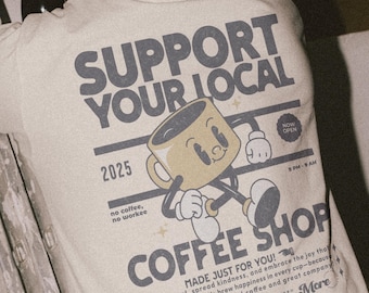 Koszulka z grafiką Retro Coffee: Wspieraj lokalnego baristę, koszulka Comfort Colors®