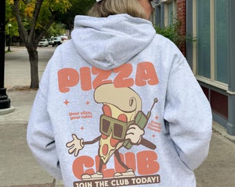 Pizza Hoodie, Hand-drawn Retro Graphic, Chest and Back Print, S