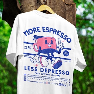 Camiseta &quot;Más Espresso, Menos Depresso&quot; Comfort Colors® - Camiseta con gráfico retro de café - Camiseta estética para amantes del café y baristas