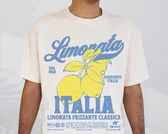 イタリア レモン グラフィック Tシャツ：快適なカラーのヴィンテージ風