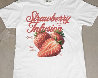 Retro Strawberries Graphic Tee, Comfort Colors®, Vintage 90s Fruit Shirt