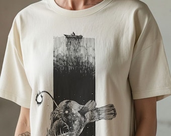 Hand-Drawn Anglerfish Ocean Graphic Tee - Comfort Colors® Retro 90s and 2000s Fish Shirt