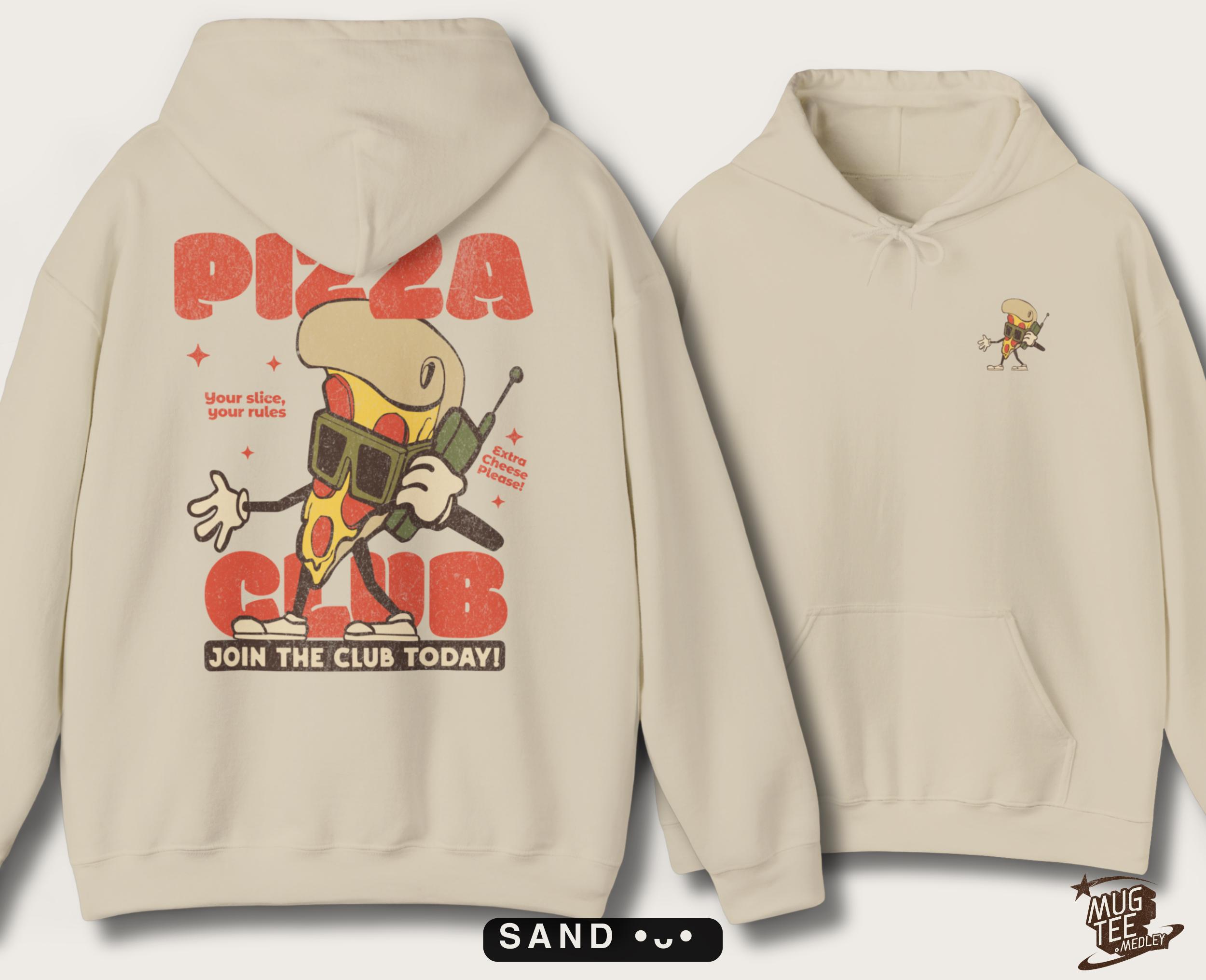 Pizza Hoodie, Hand-drawn Retro Graphic, Chest and Back Print, S
