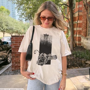 Hand-Drawn Anglerfish Ocean Graphic Tee - Comfort Colors® Retro 90s and 2000s Fish Shirt image 2