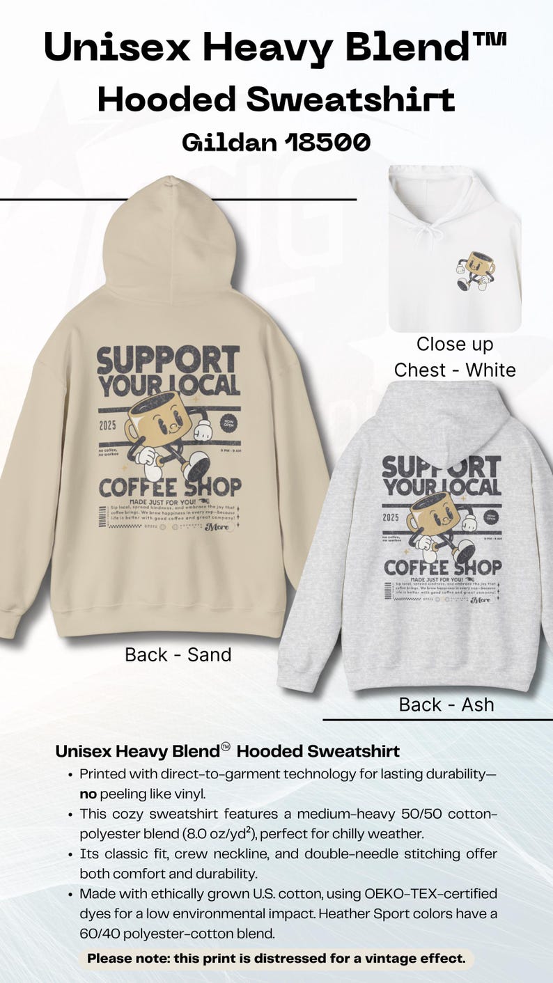 Retro Coffee Shop Hoodie: Support Local, Cozy Unisex Sweatshirt - Etsy