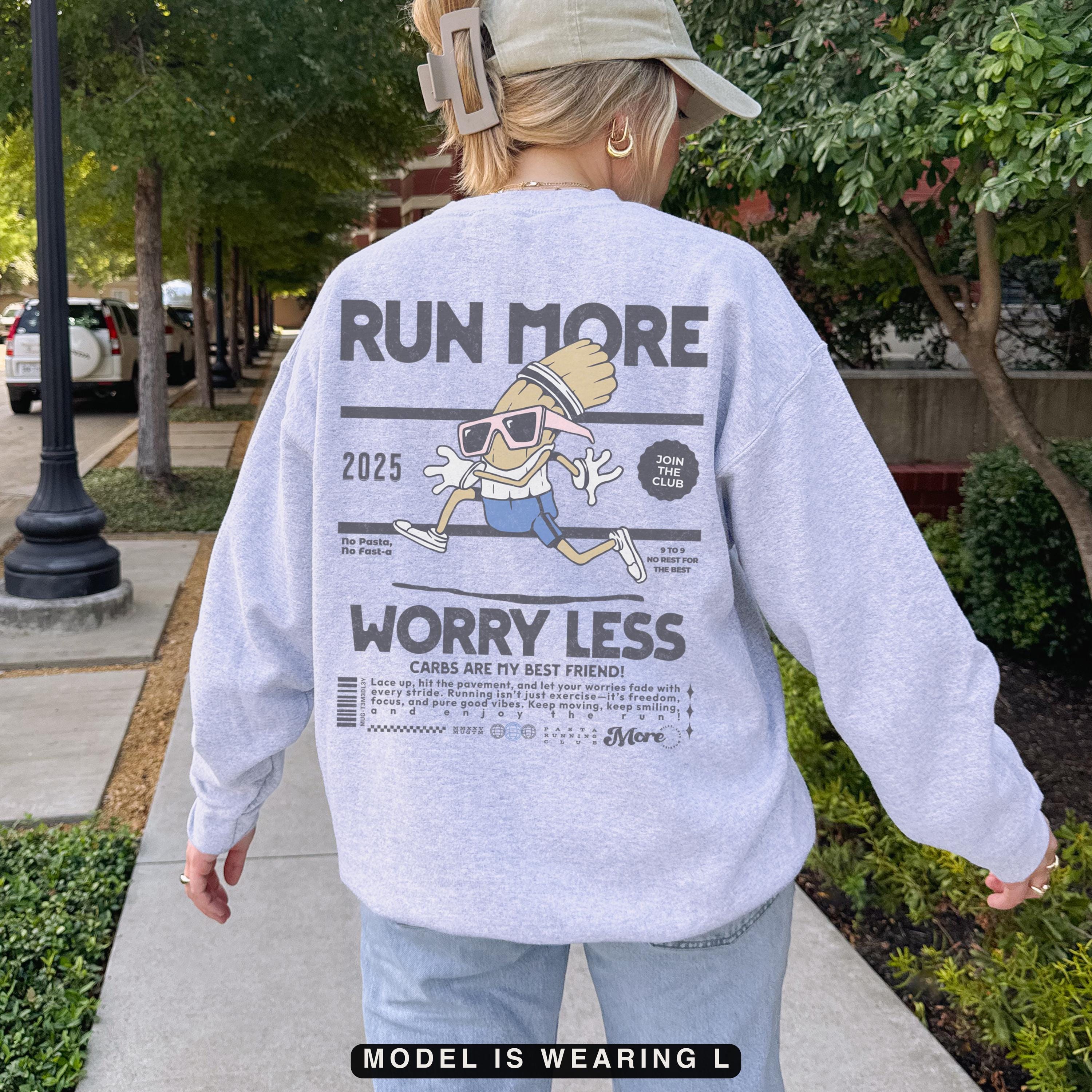 Pasta Running Club Sweatshirt Hand-Drawn, Retro Shirt, Funny Food & Motivational Workout Shirt, 90s Aesthetic Gift for Runners And Foodies