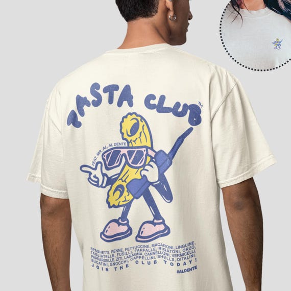 Comfort Colors® Pasta Club T-Shirt: Hand-Drawn Cartoon Food Graphic, Unisex 100% Cotton