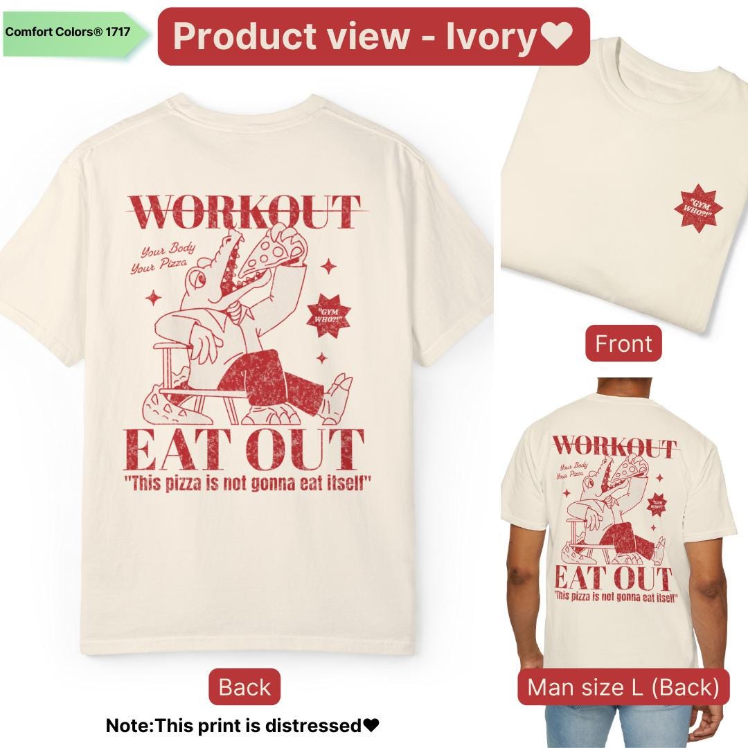 Funny Pizza Crocodile Comfort Colors® Shirt: Vintage Gym Workout