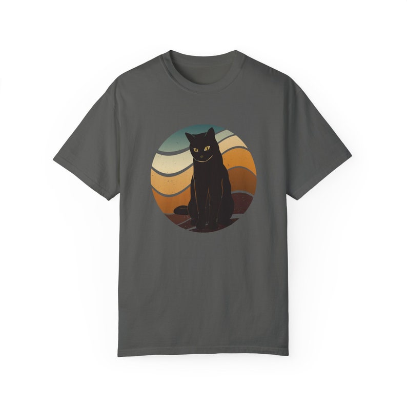 Retro Sunset Black Cat Tee Shirt Vintage Cats and 70s Fashion Inspired