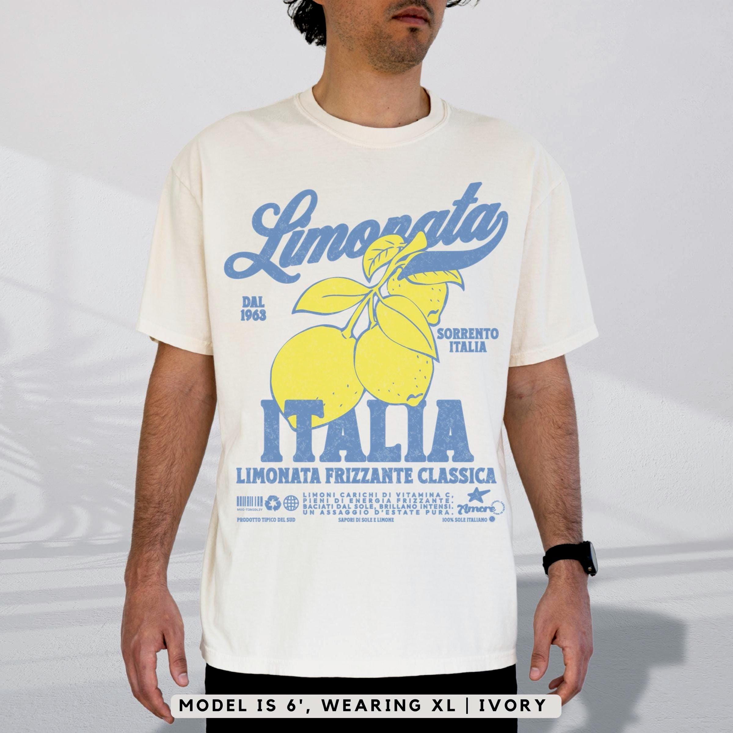 イタリア レモン グラフィック Tシャツ：快適なカラーのヴィンテージ風