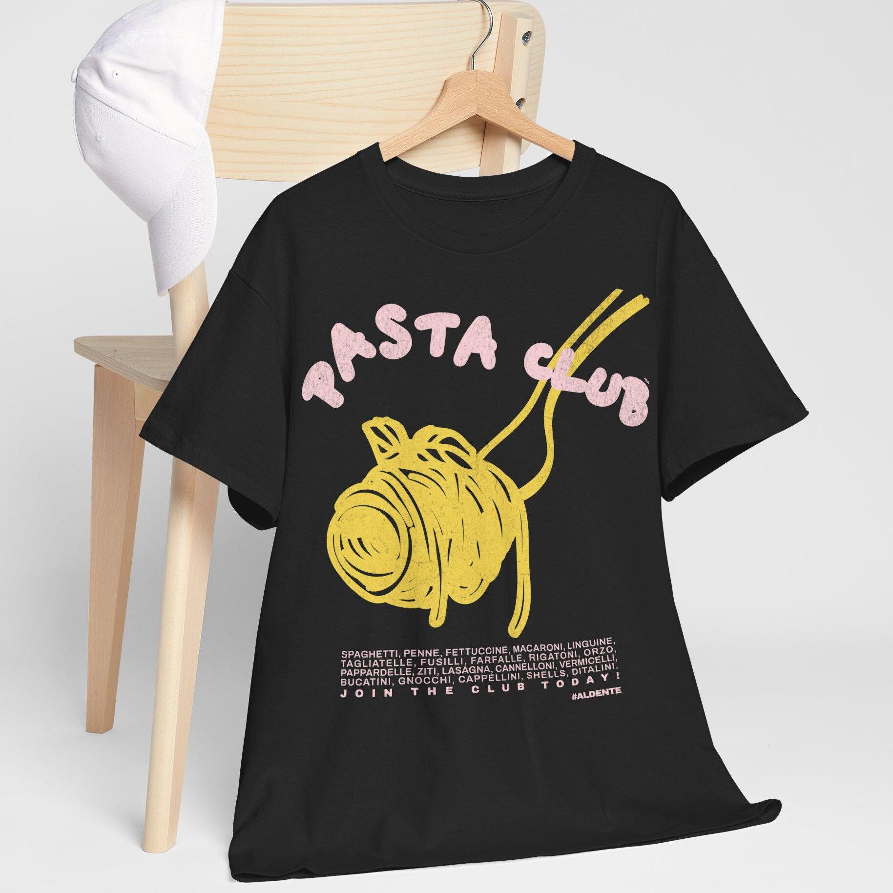 Food Shirt Retro Pasta Club Tee – Vintage Spaghetti Graphic Shirt, Unisex Heavy Cotton Tee, Funny Foodie Top, Gift for Pasta Lovers
