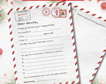 Printable Letter to Santa - Kids Santa Wish List, Easy-to-Print Santa Letter, Instant Download Christmas Template