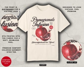 Retro Pomegranate Graphic Tee, Comfort Colors® Vintage Fruit Shirt