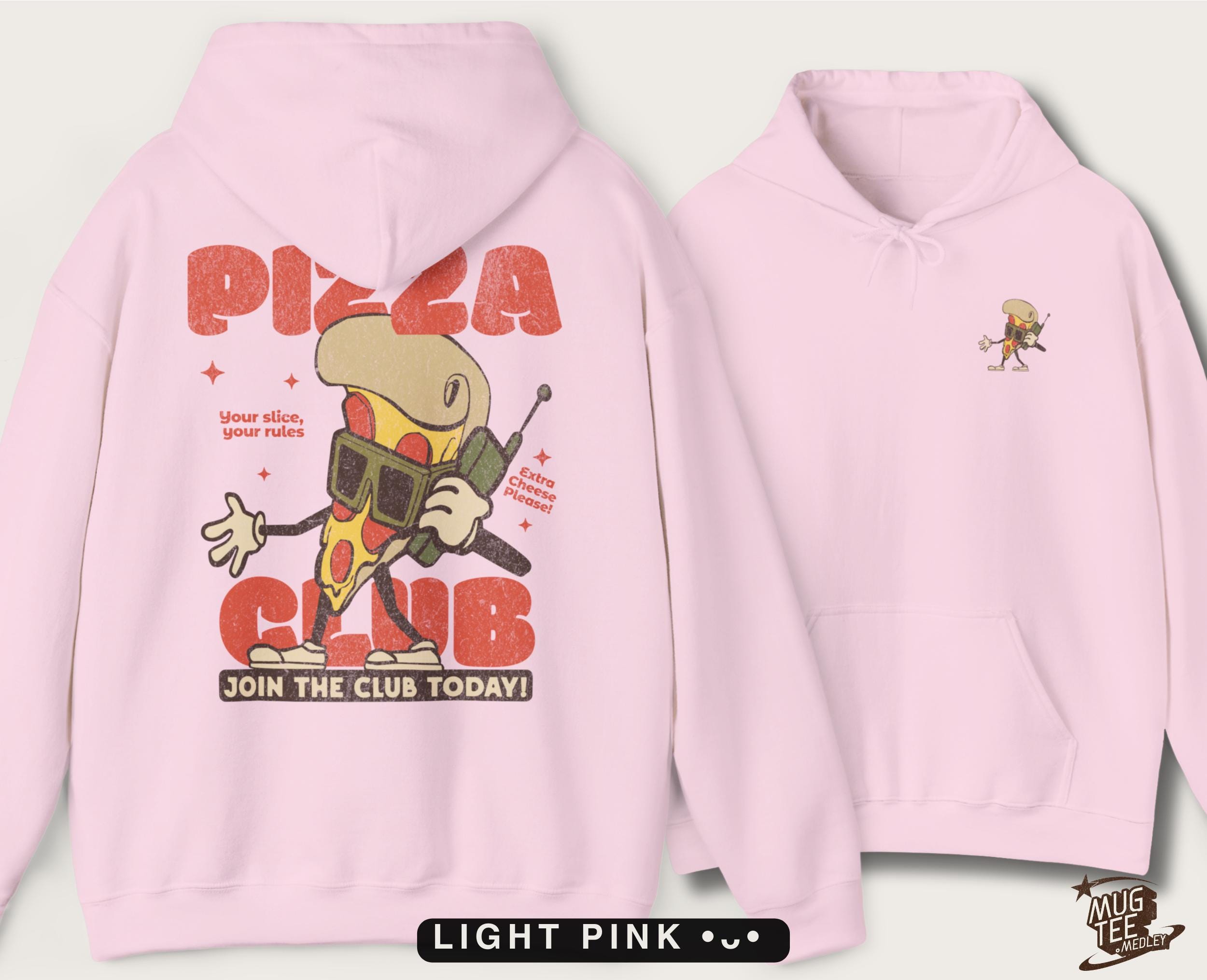Pizza Hoodie, Hand-drawn Retro Graphic, Chest and Back Print, S