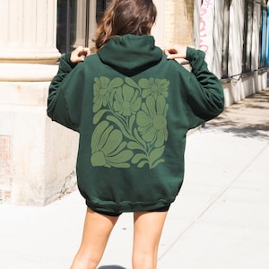 Green Wildflower Hoodie: Hand-Drawn Botanical Sweatshirt