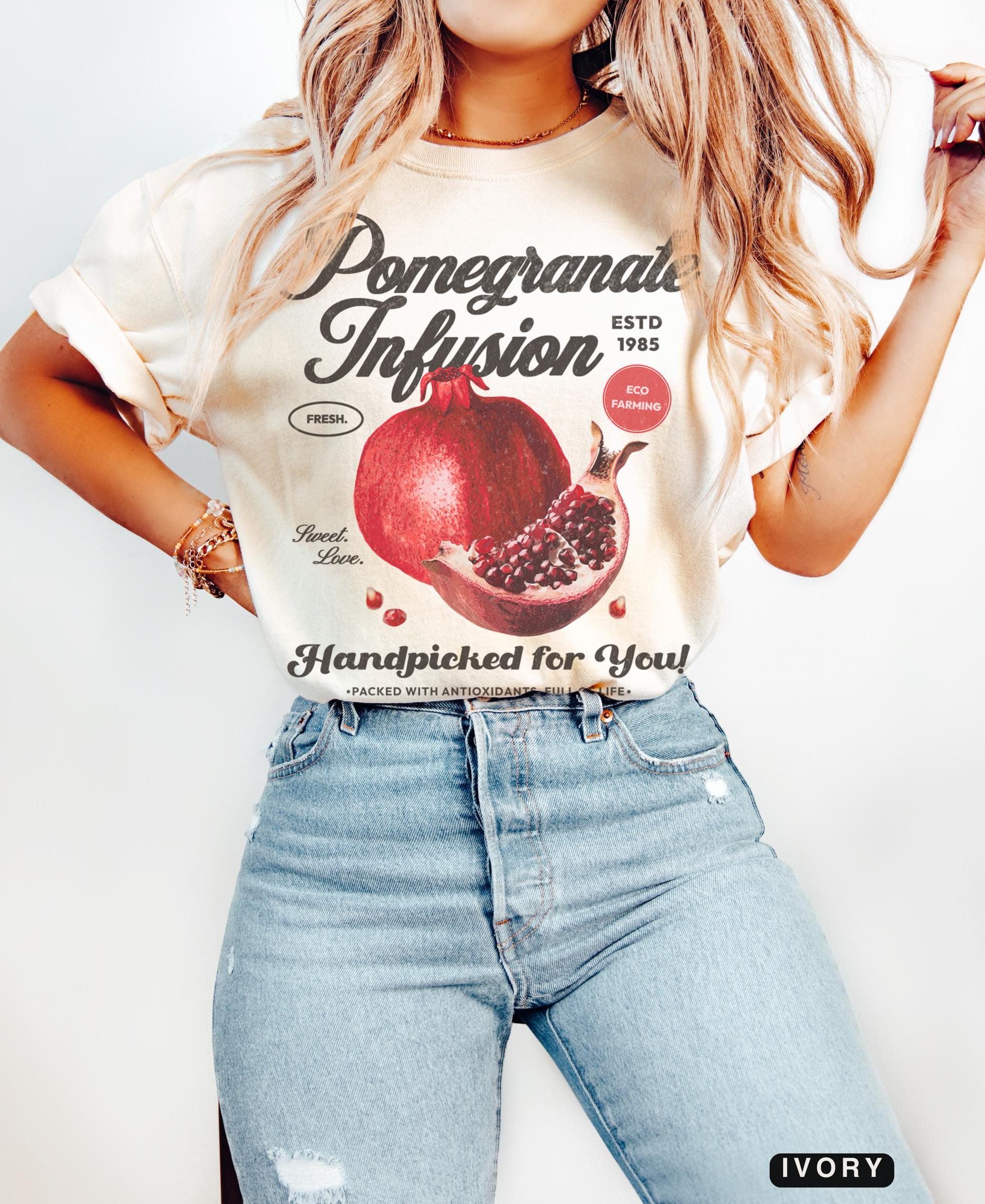 Retro Pomegranate Graphic Tee, Comfort Colors® Vintage Fruit Shirt