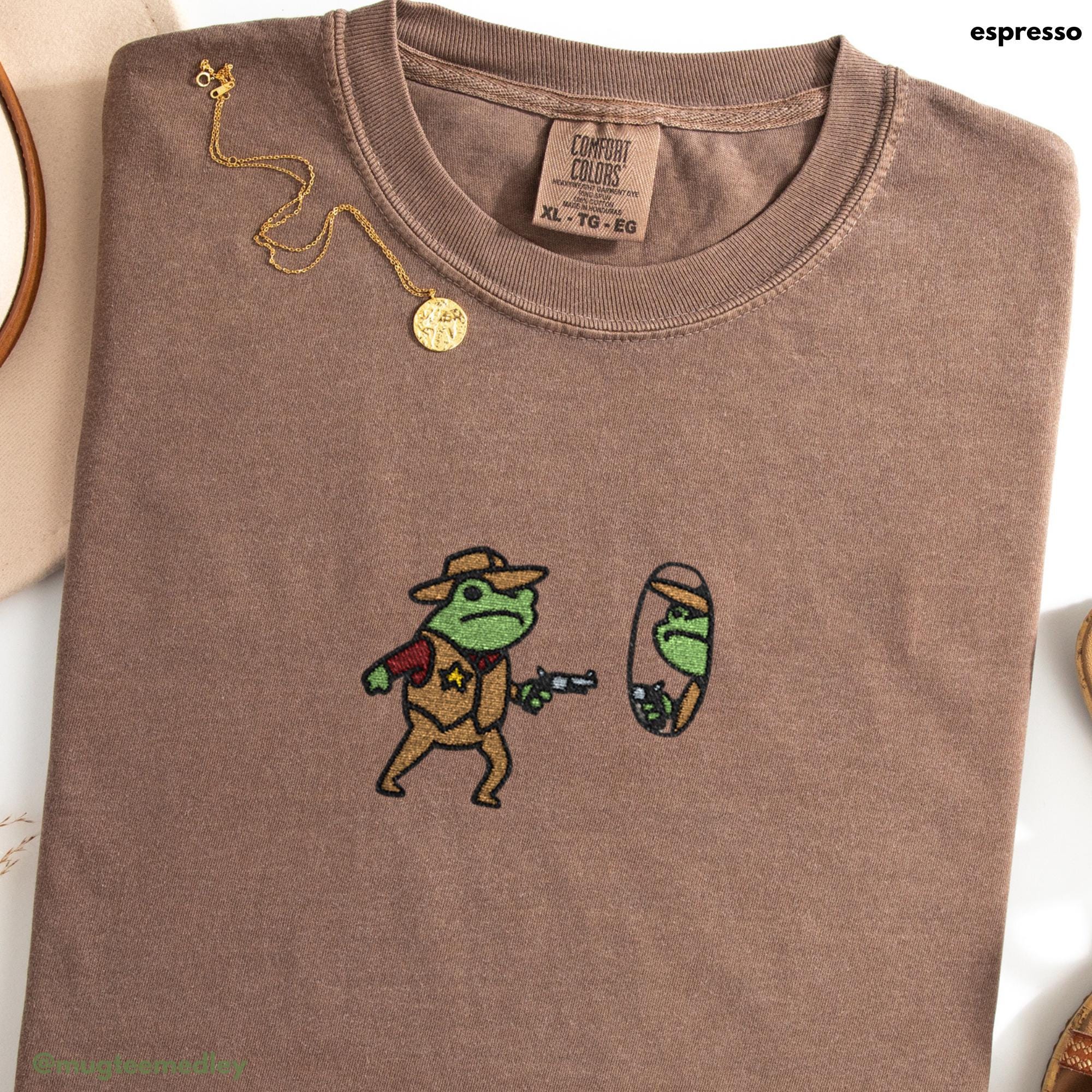 Embroidered Comfort Colors® Funny Cowboy Frog Shirt, Hand-drawn