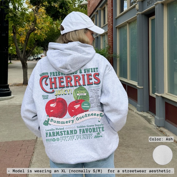 Retro Cherry Hoodie, Back Print Sweatshirt, Y2K Vintage Shirt - Etsy