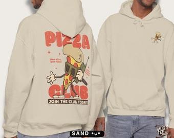 Pizza Hoodie, Hand-drawn Retro Graphic, Chest and Back Print, S
