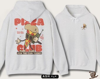 Pizza Hoodie, Hand-drawn Retro Graphic, Chest and Back Print, S