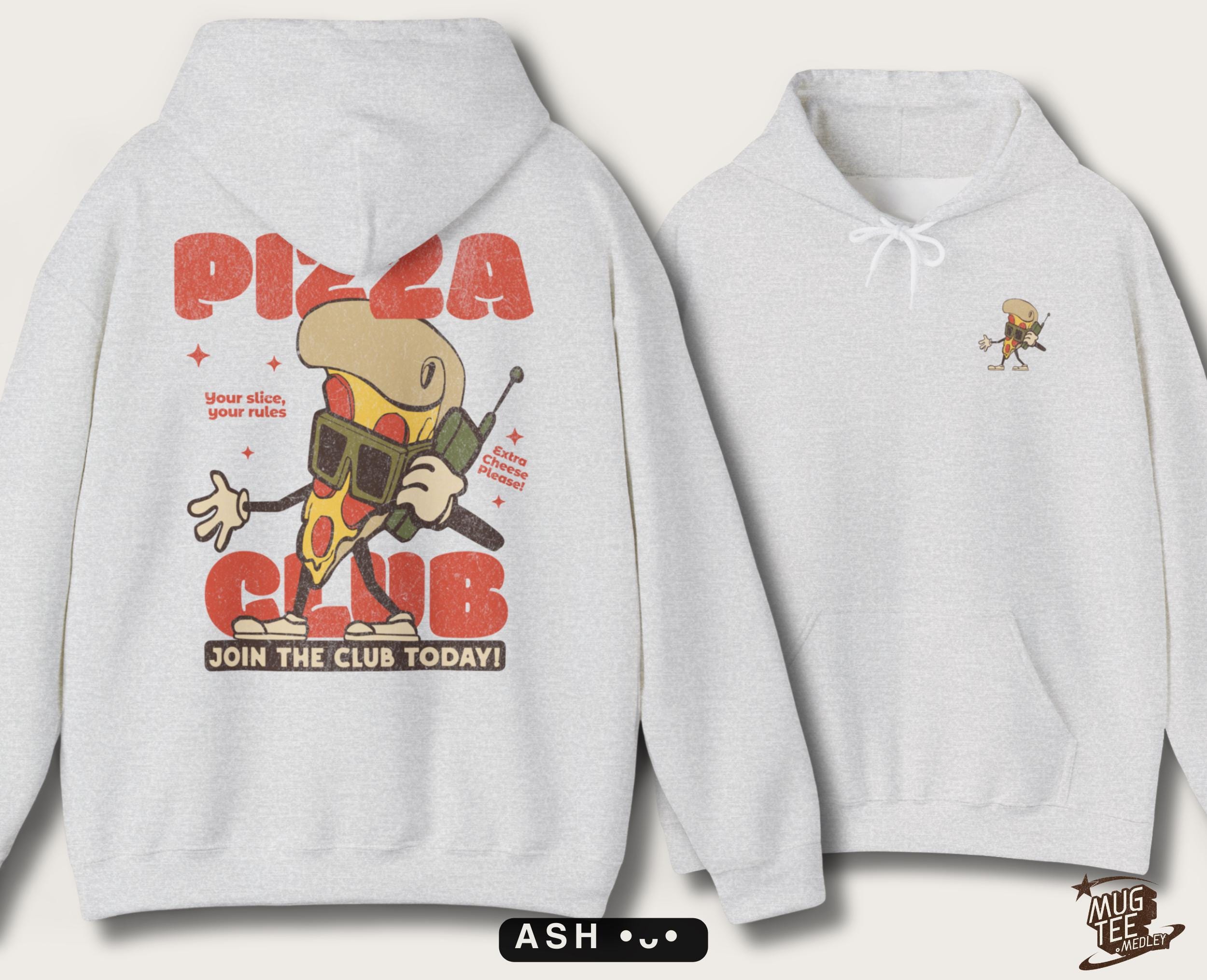 Pizza Hoodie, Hand-drawn Retro Graphic, Chest and Back Print, S