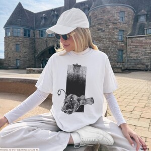 Hand-Drawn Anglerfish Ocean Graphic Tee - Comfort Colors® Retro 90s and 2000s Fish Shirt image 3