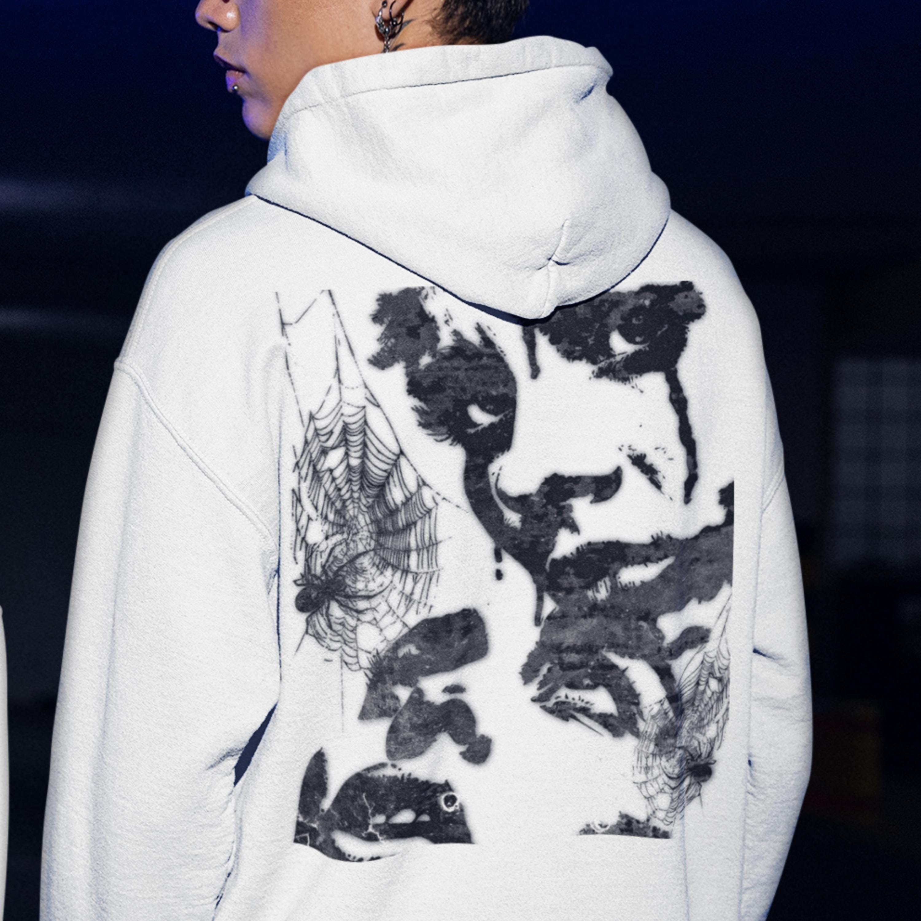 Felpa Con Cappuccio Donna Stampa Spider Web - Stile Y2K Grunge, Gotico, Streetwear, Oversize, In Poliestere E Cotone