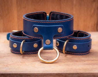 Handmade luxury leather collar and cuffs