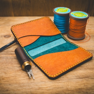 Portefeuille en cuir fait main - Deux volets en cuir véritable, portefeuille mince minimaliste pour homme, cadeau personnalisé, portefeuille pour homme rustique fait main