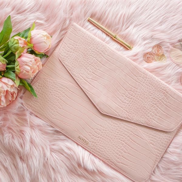 NOTIQ | Laptop Case Tech Clutch | Blush Croco