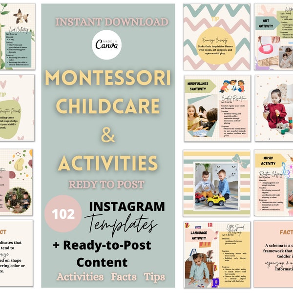 Montessori Instagram Templates | Canva Montessori Education Content & Feed, Early Education | Educator, Therapist, Teacher, Kid development