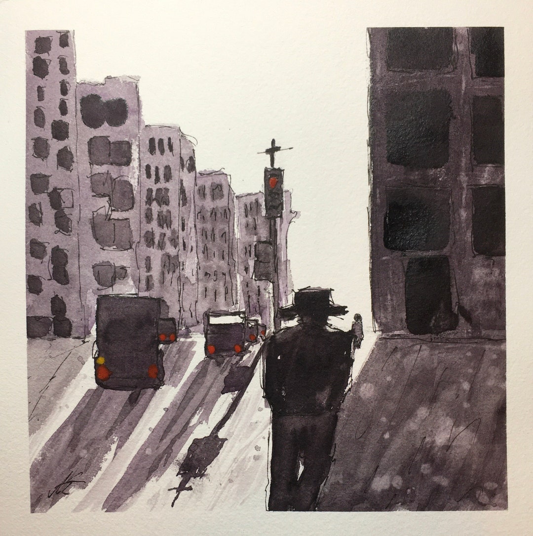 Guy With Hat in City. Signed Original by Alexander Ehmann. - Etsy
